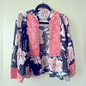 Jaase Black Floral Blazer with Pink Accents